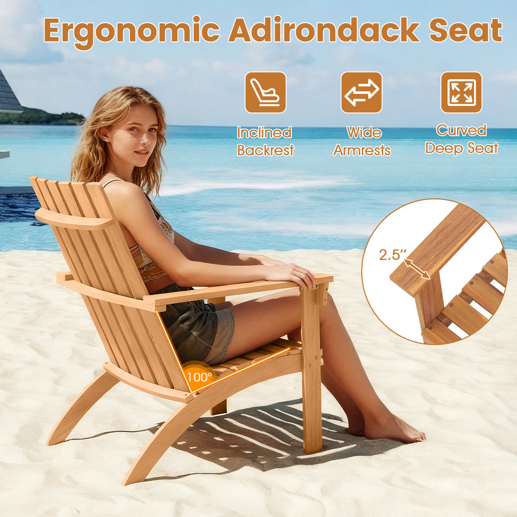 Acacia Wood Adirondack Chair with High Backrest – Natural