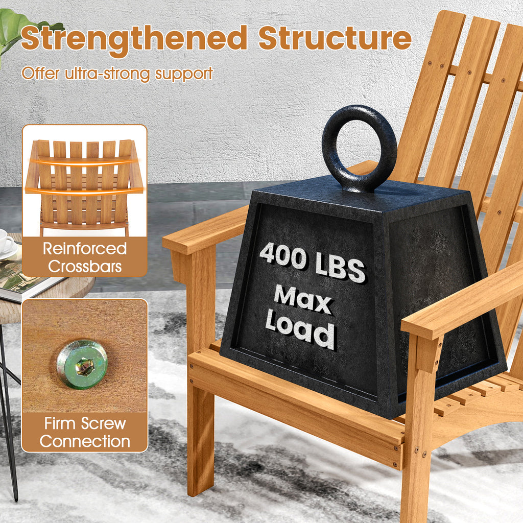 Acacia Wood Adirondack Chair with High Backrest – Natural