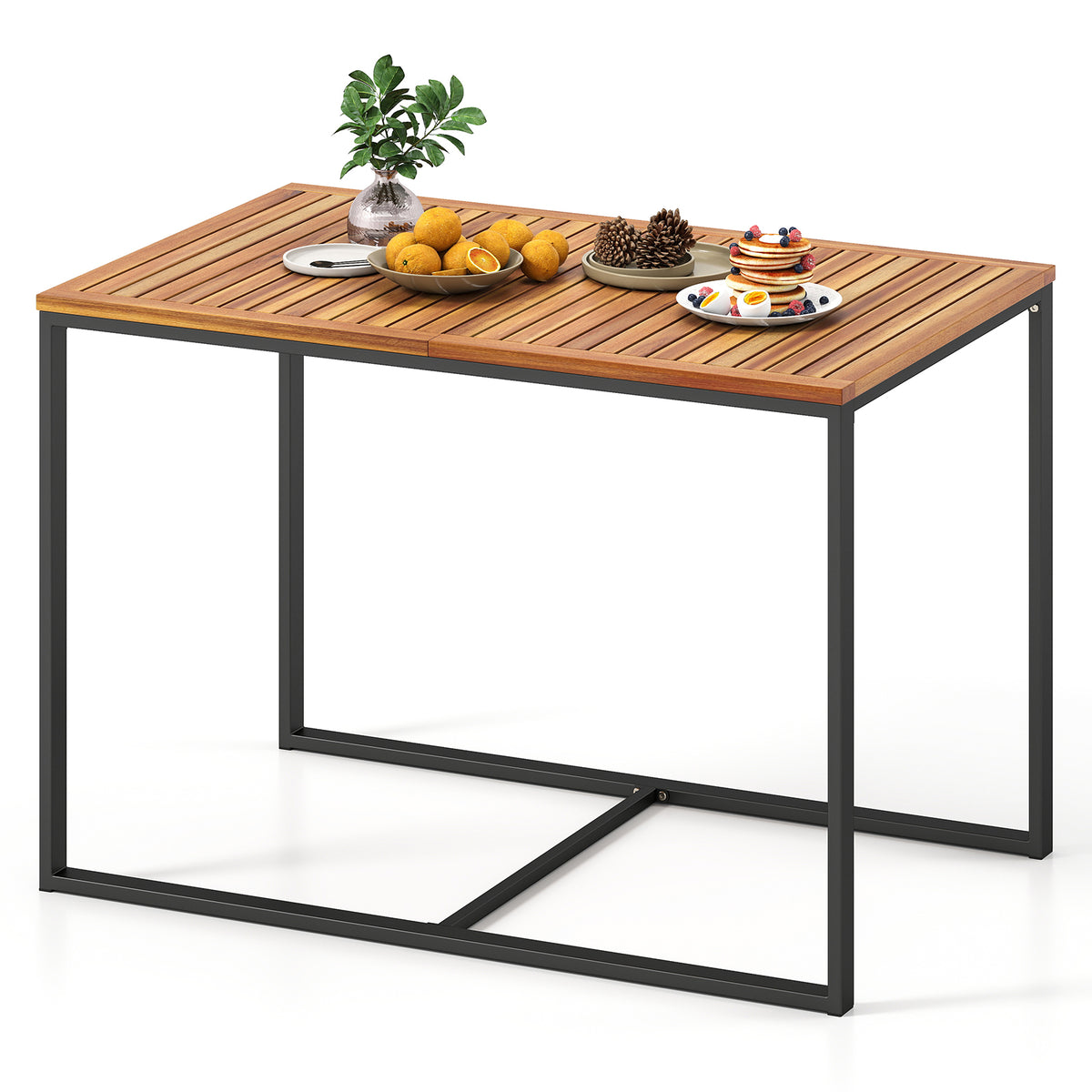 Acacia Wood Patio Dining Table with Metal Frame