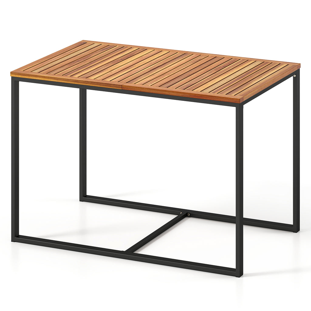 Acacia Wood Patio Dining Table with Metal Frame