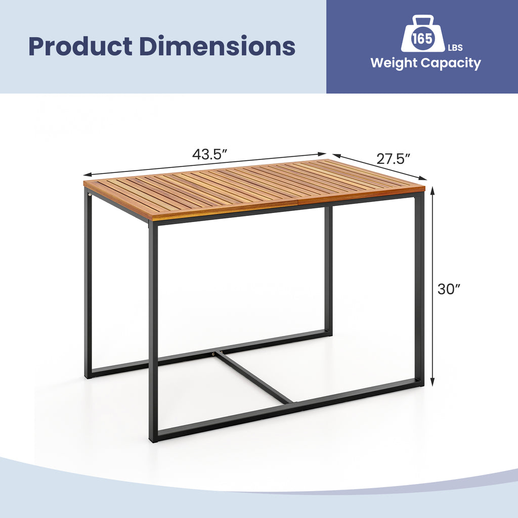 Acacia Wood Patio Dining Table with Metal Frame