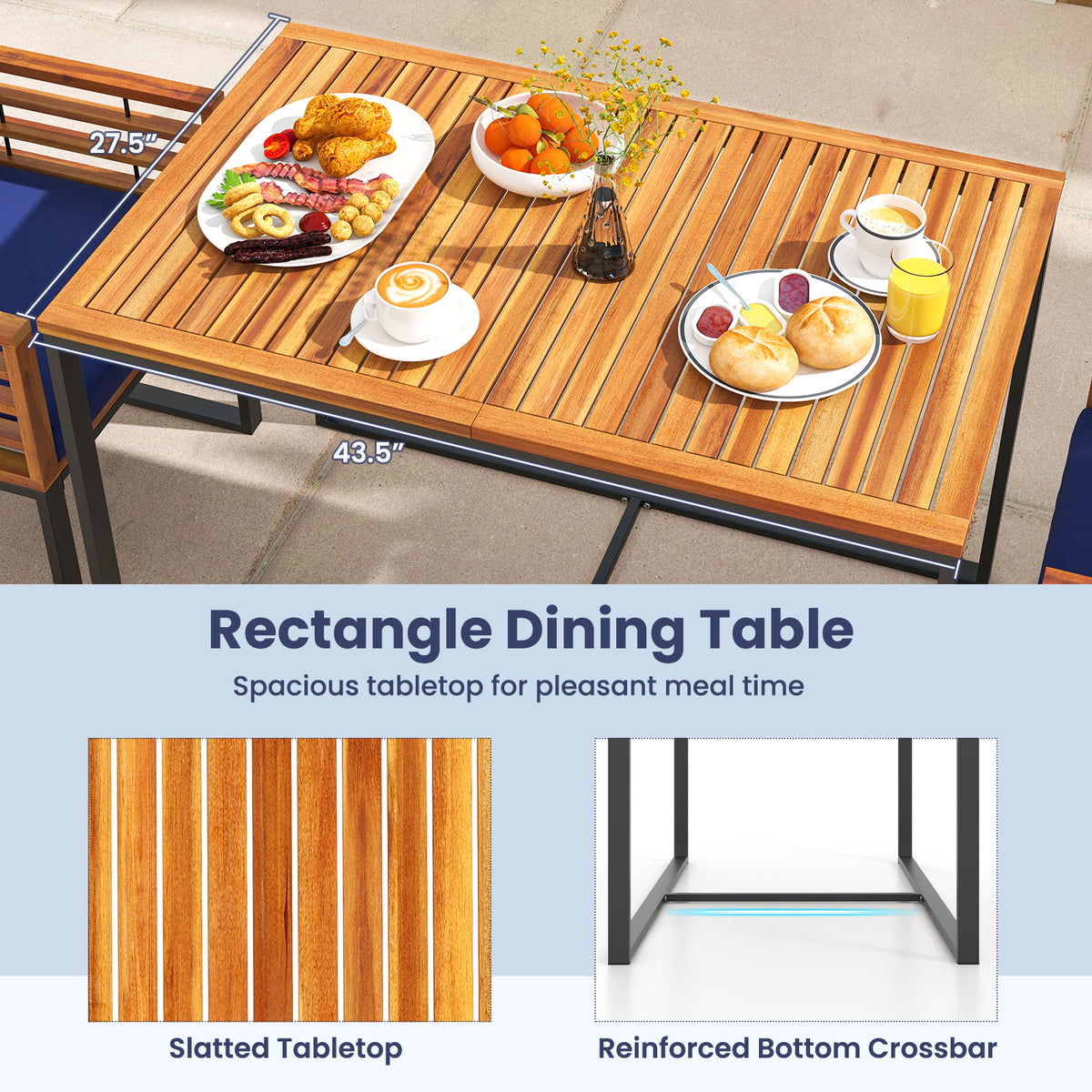 Acacia Wood Patio Dining Table with Metal Frame