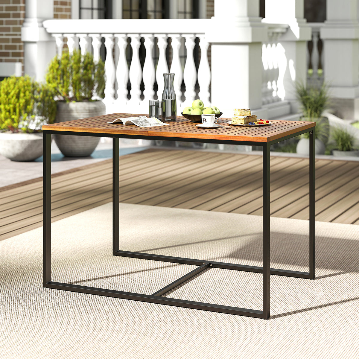Acacia Wood Patio Dining Table with Metal Frame