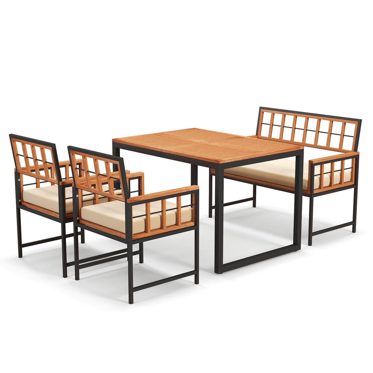 7-Piece Acacia Wood Patio Dining Set with Cushions – Natural