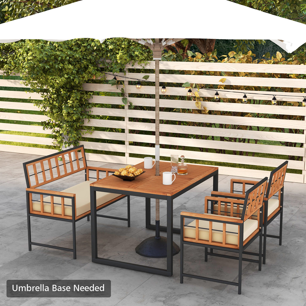 4 Pieces Acacia Wood Patio Dining Set with 1 Rectangular Table and