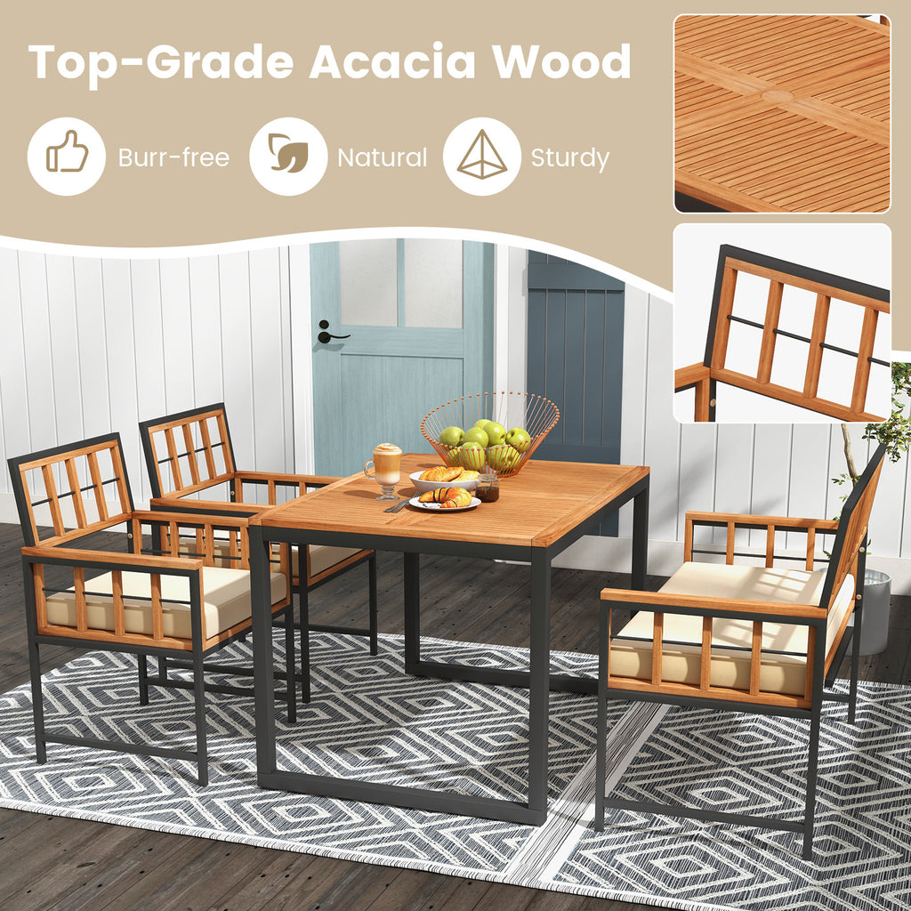 4 Pieces Acacia Wood Patio Dining Set with 1 Rectangular Table and