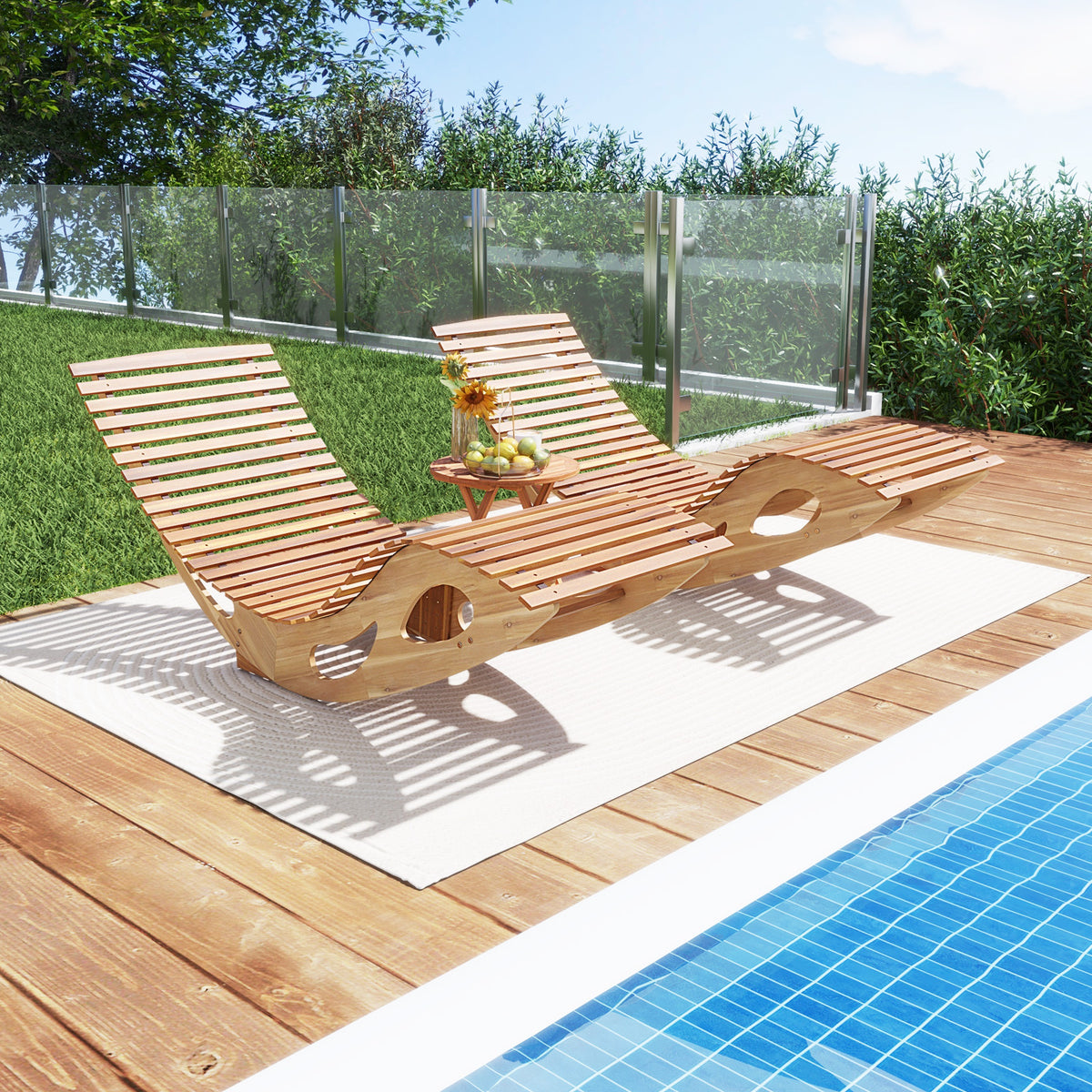 Acacia Wood Patio Rocking Sun Lounger Chaise Lounge with Ergonomic
