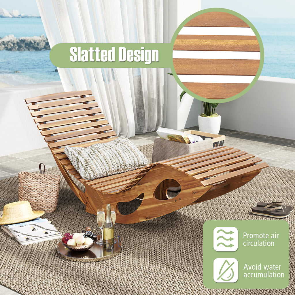 Acacia Wood Patio Rocking Sun Lounger Chaise Lounge with Ergonomic