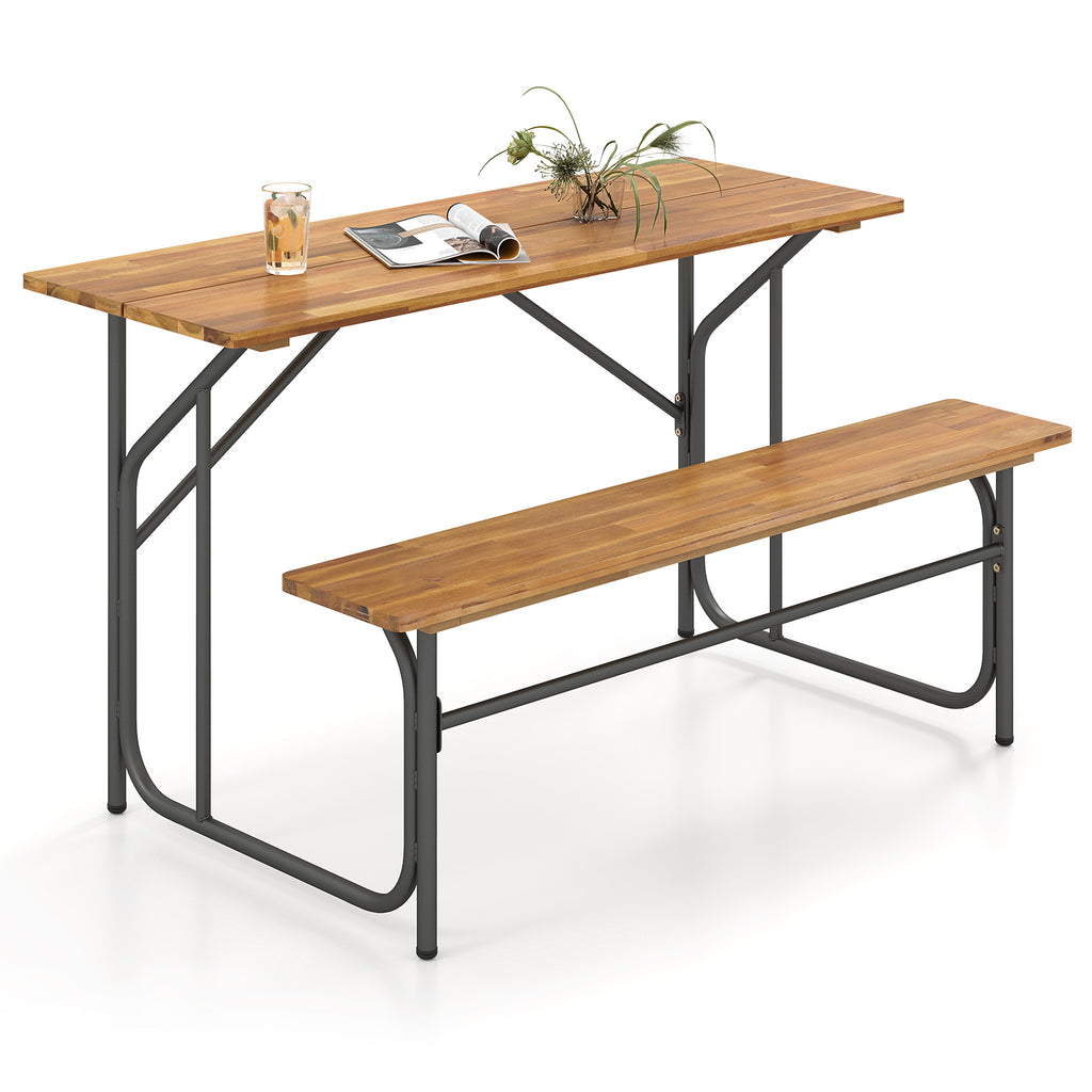 Acacia Wood Patio Table Bench Set - 1 Person