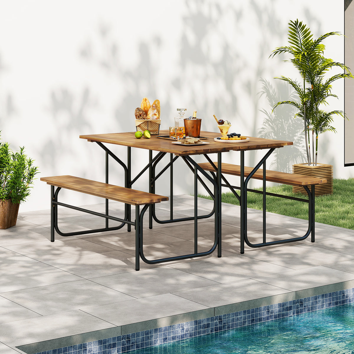 Acacia Wood Picnic Table Bench for 2 People