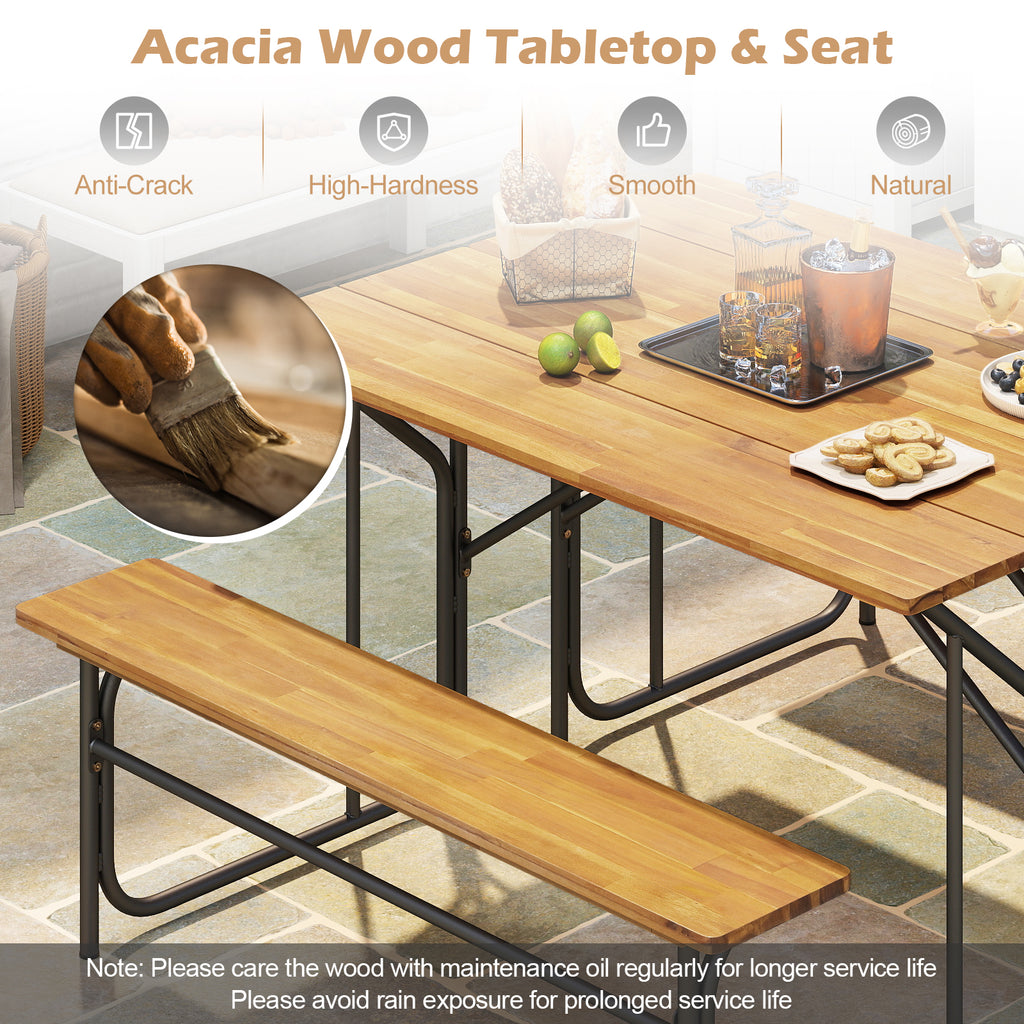 Acacia Wood Picnic Table Bench for 2 People