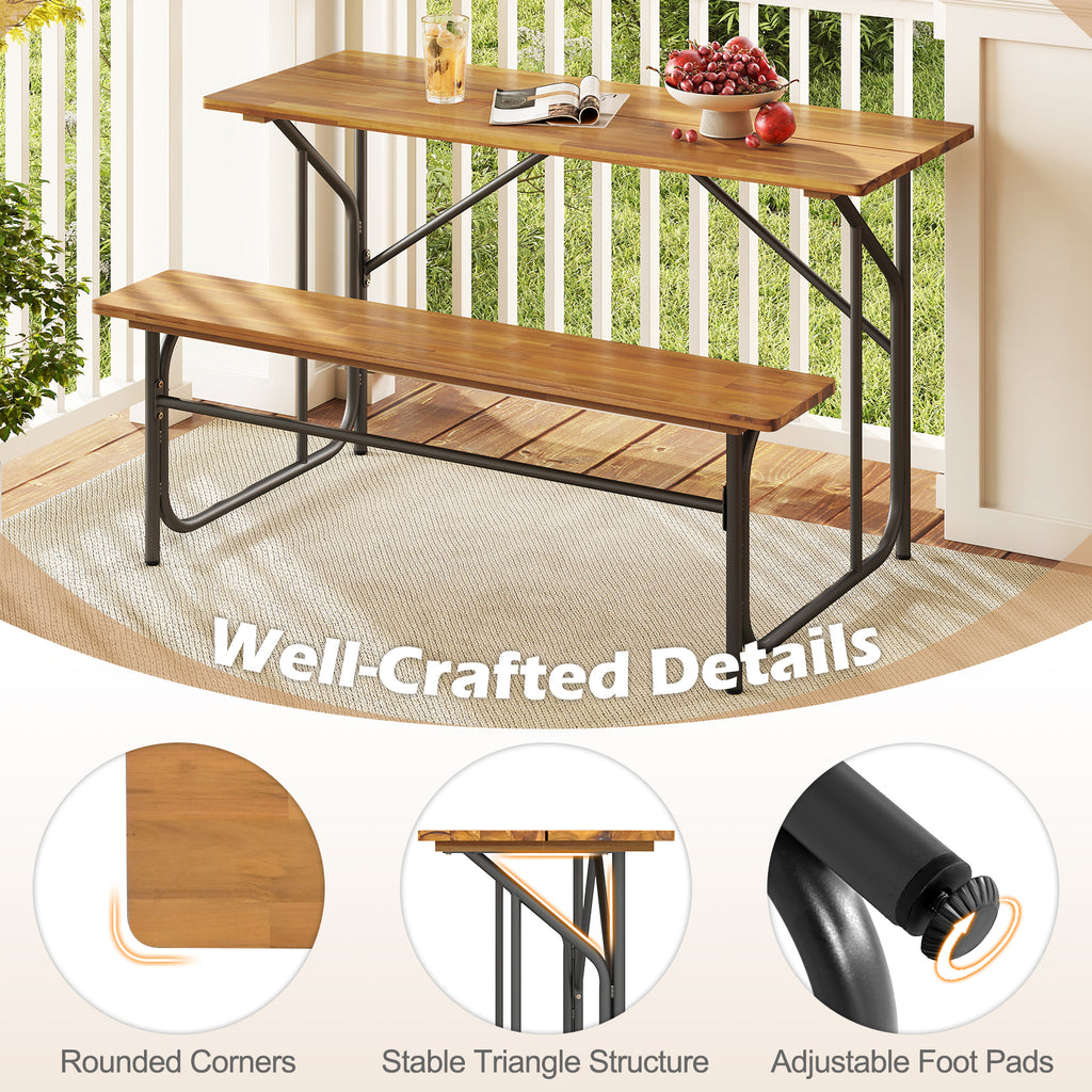 Acacia Wood Picnic Table Bench for 2 People