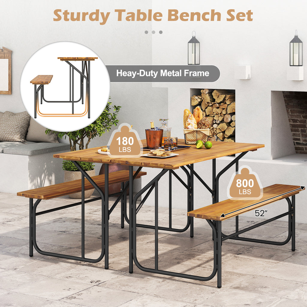 Acacia Wood Picnic Table Bench for 2 People