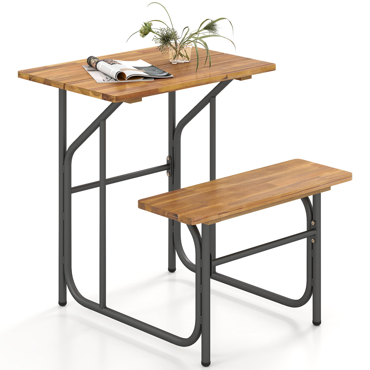 Acacia Wood Patio Table Bench Set - 1 Person