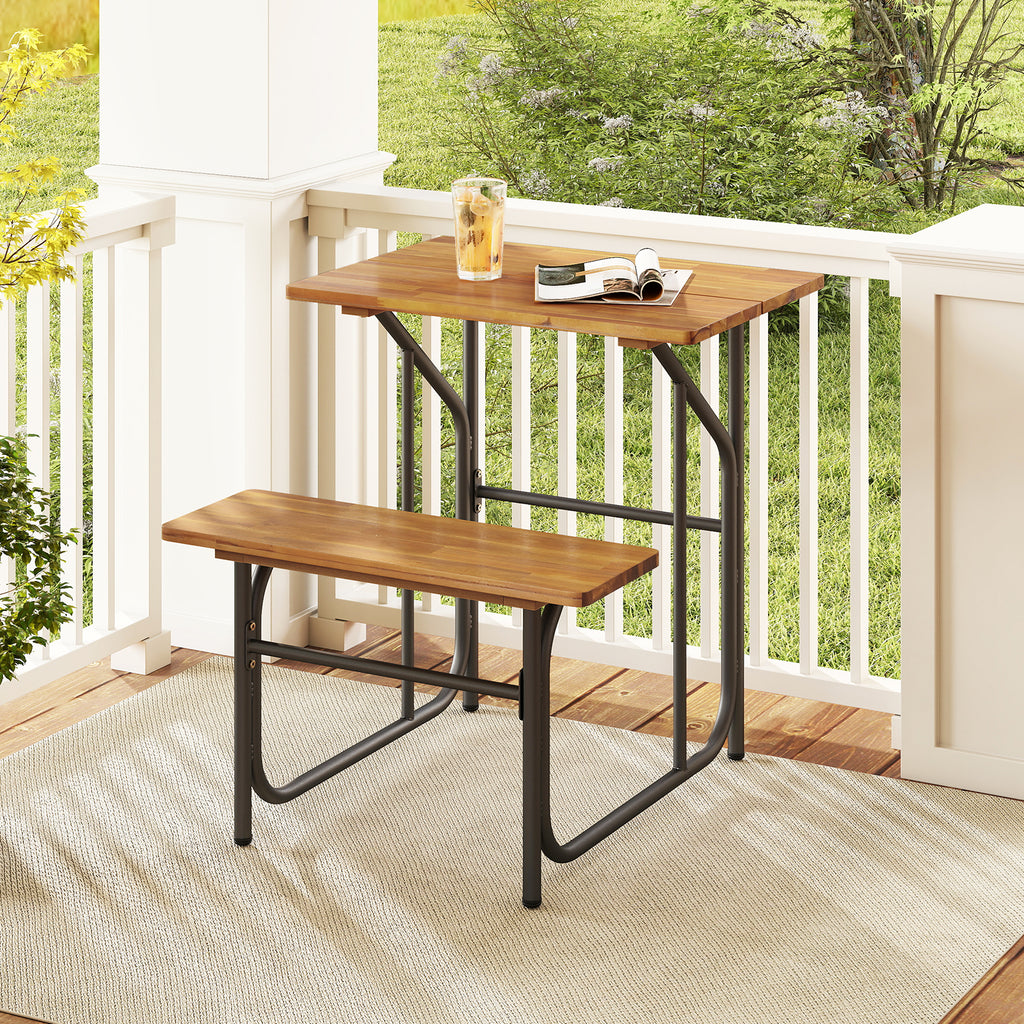 Acacia Wood Patio Table Bench Set - 1 Person