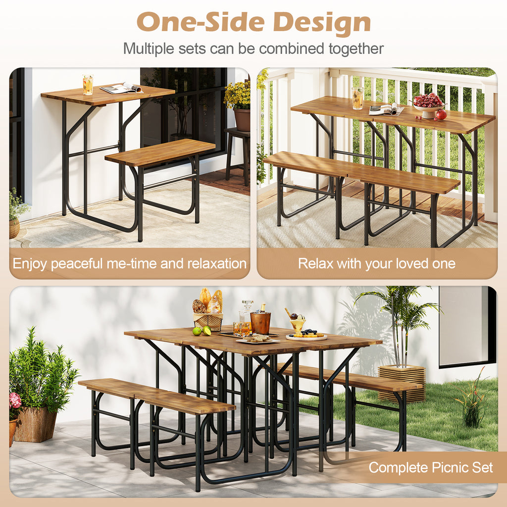 Acacia Wood Patio Table Bench Set - 1 Person