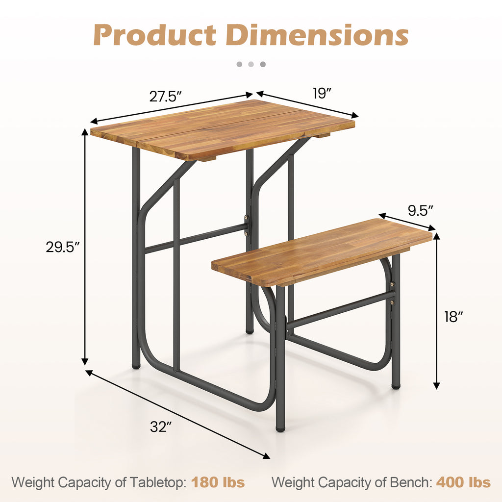 Acacia Wood Patio Table Bench Set - 1 Person