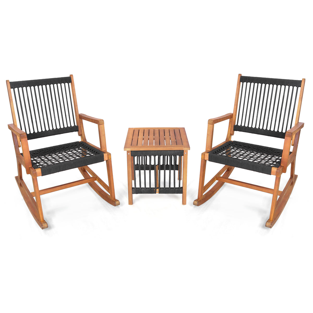Set of 2 Patio Acacia Wood Dining Chairs with Armrests for Lawn Yard