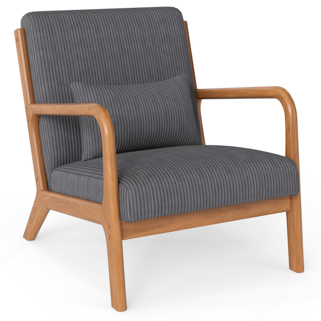 Corduroy Accent Chair with Lumbar Pillow - Gray