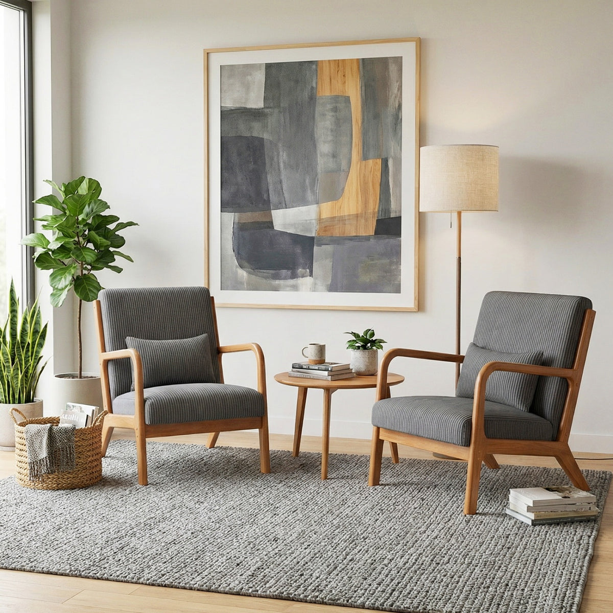 Corduroy Accent Chair with Lumbar Pillow - Gray