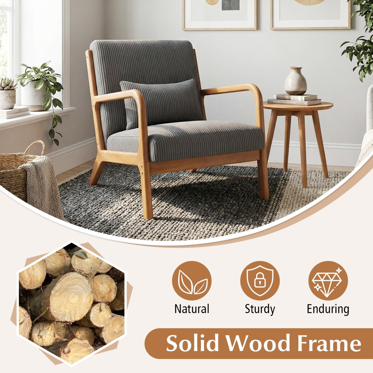Corduroy Accent Chair with Lumbar Pillow - Gray