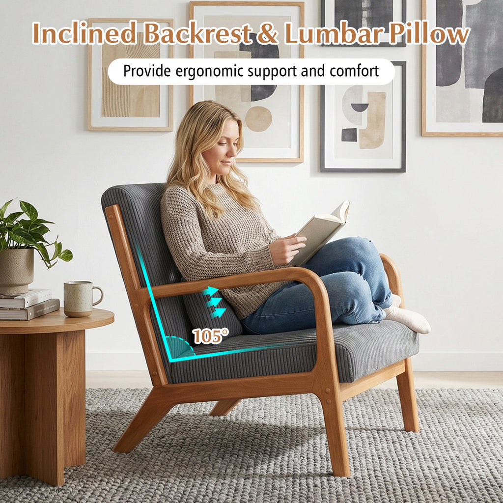 Corduroy Accent Chair with Lumbar Pillow - Gray