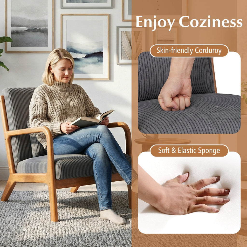 Corduroy Accent Chair with Lumbar Pillow - Gray