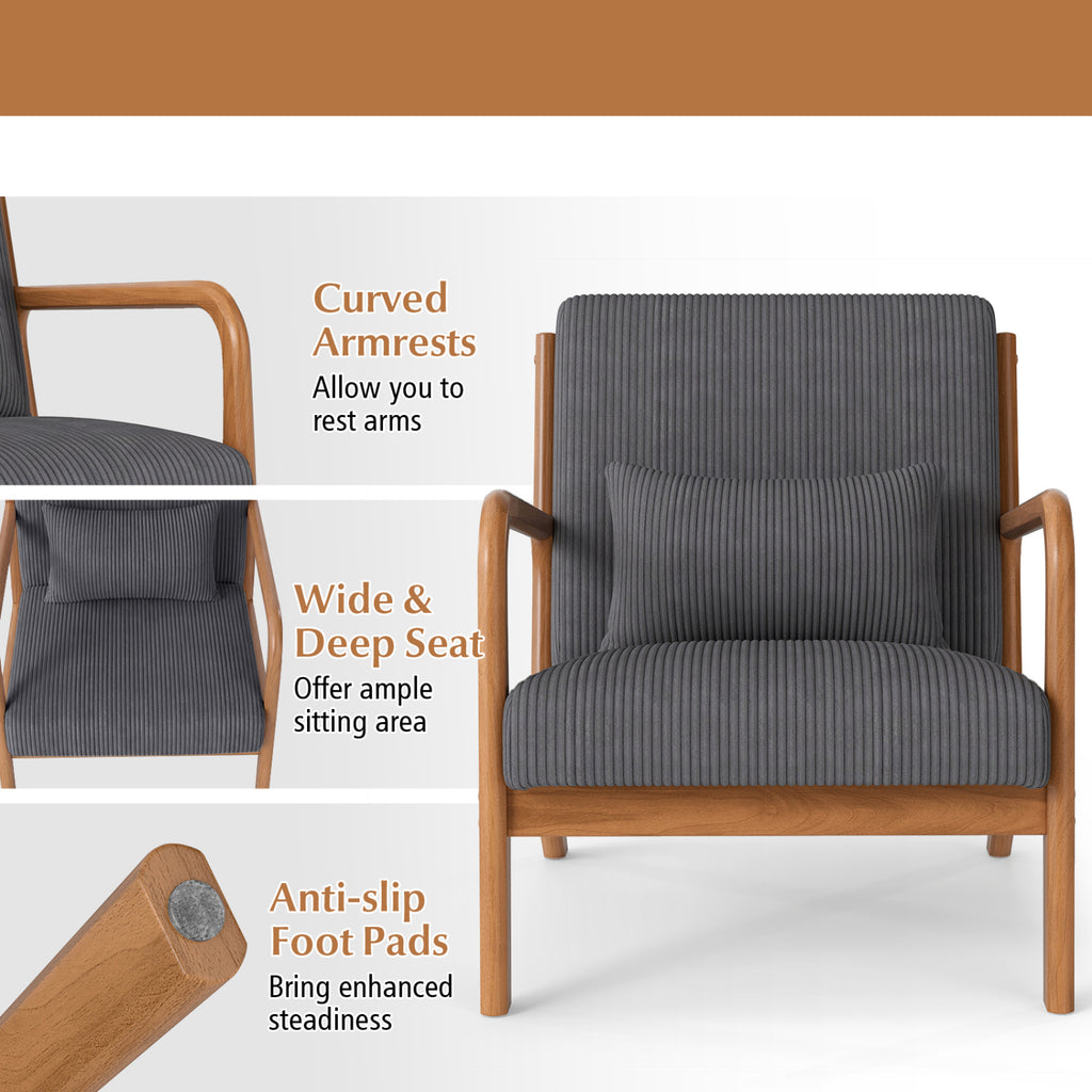 Corduroy Accent Chair with Lumbar Pillow - Gray