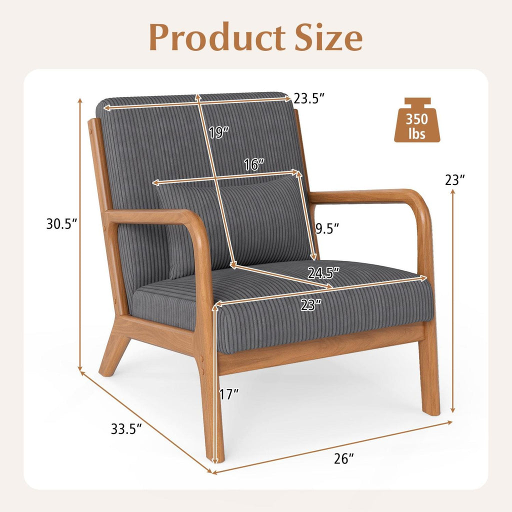 Corduroy Accent Chair with Lumbar Pillow - Gray