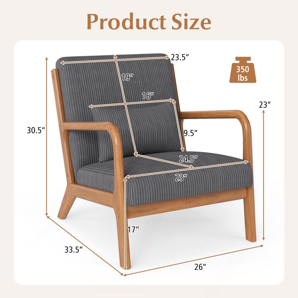 Corduroy Accent Chair with Lumbar Pillow - Gray