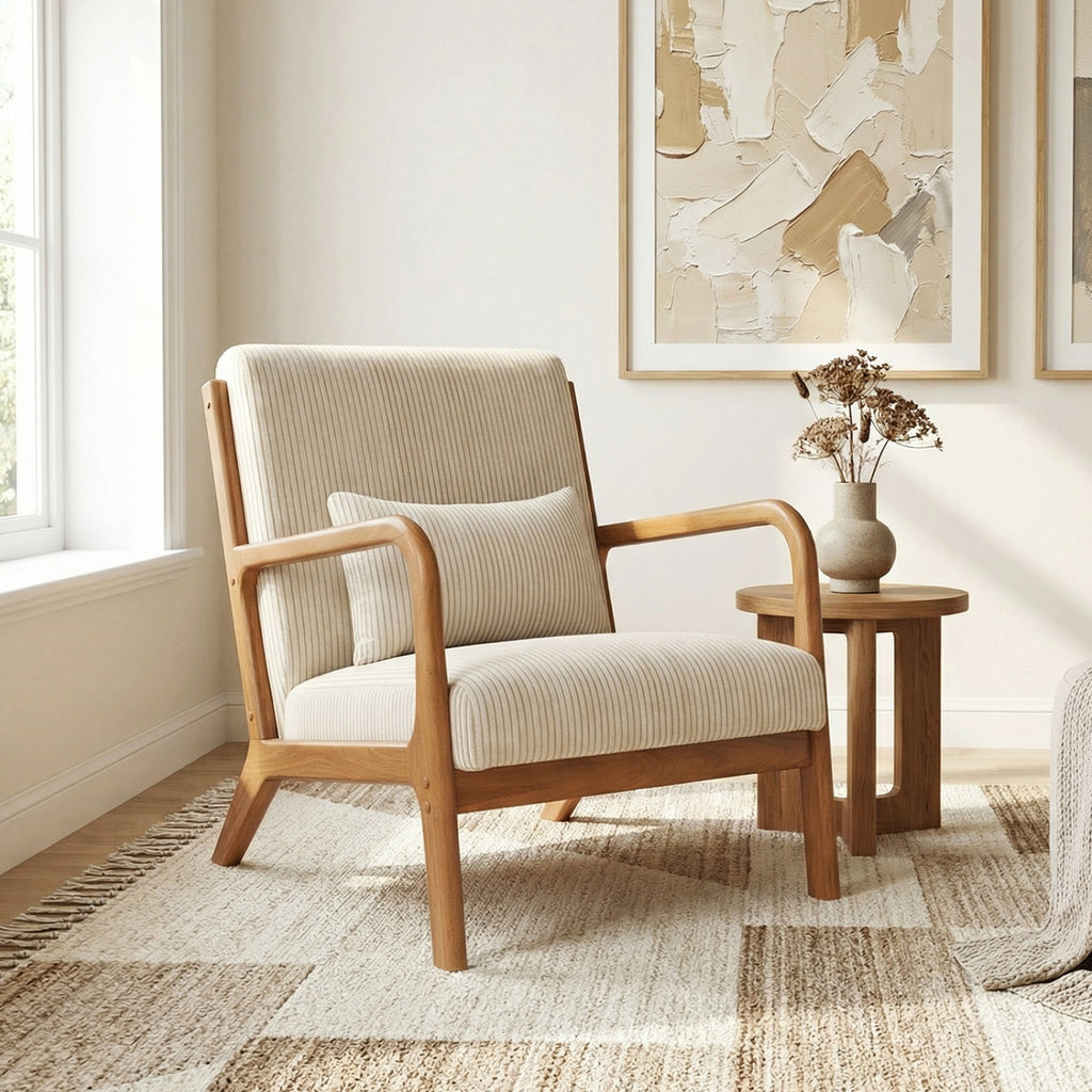 Corduroy Accent Chair with Lumbar Pillow - Gray