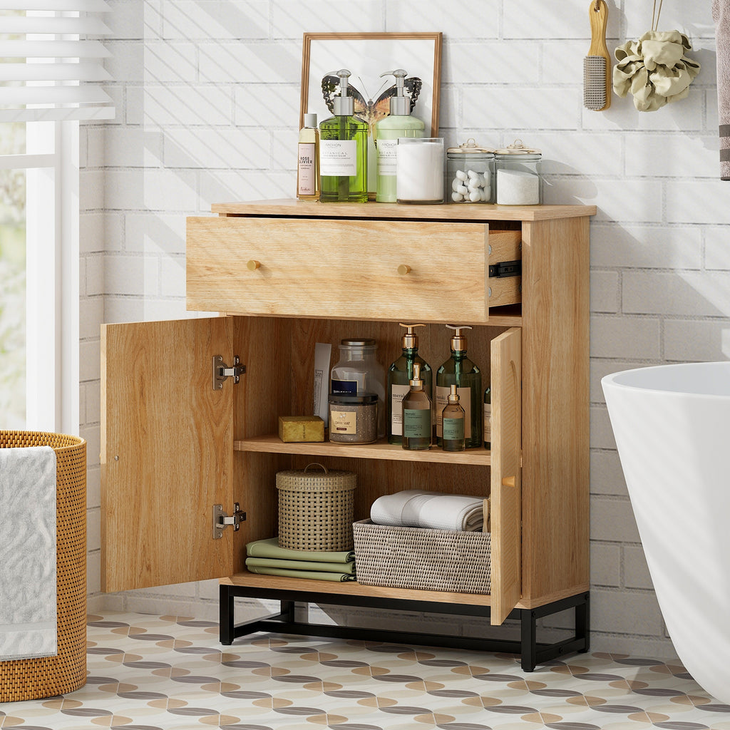 Accent Floor Storage Cabinet with Rattan Doors and Drawer