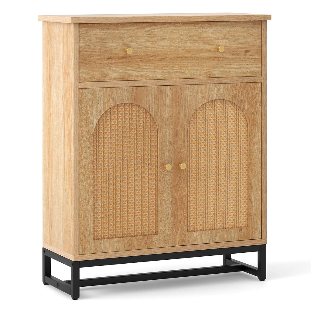 Accent Floor Storage Cabinet with Rattan Doors and Drawer