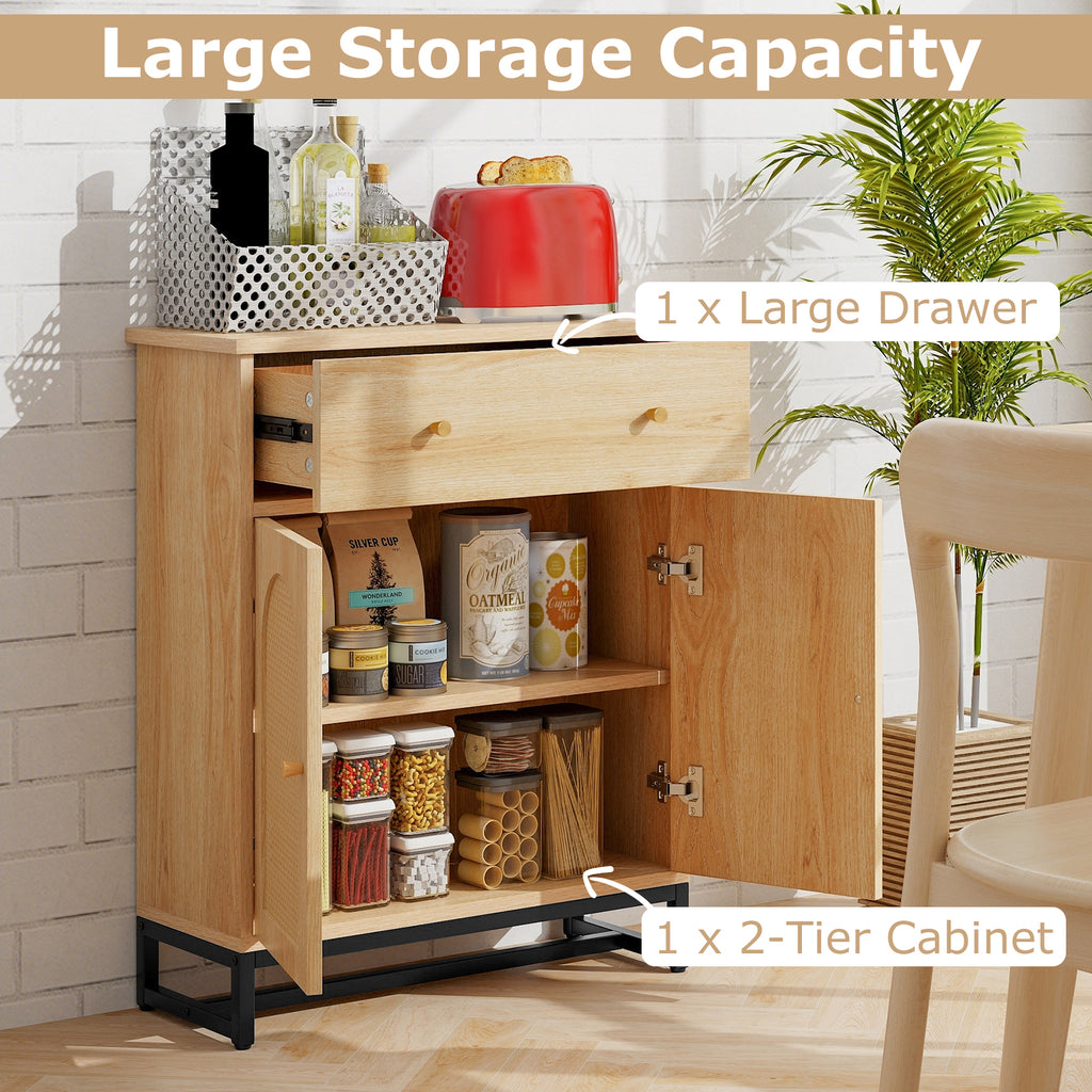 Accent Floor Storage Cabinet with Rattan Doors and Drawer