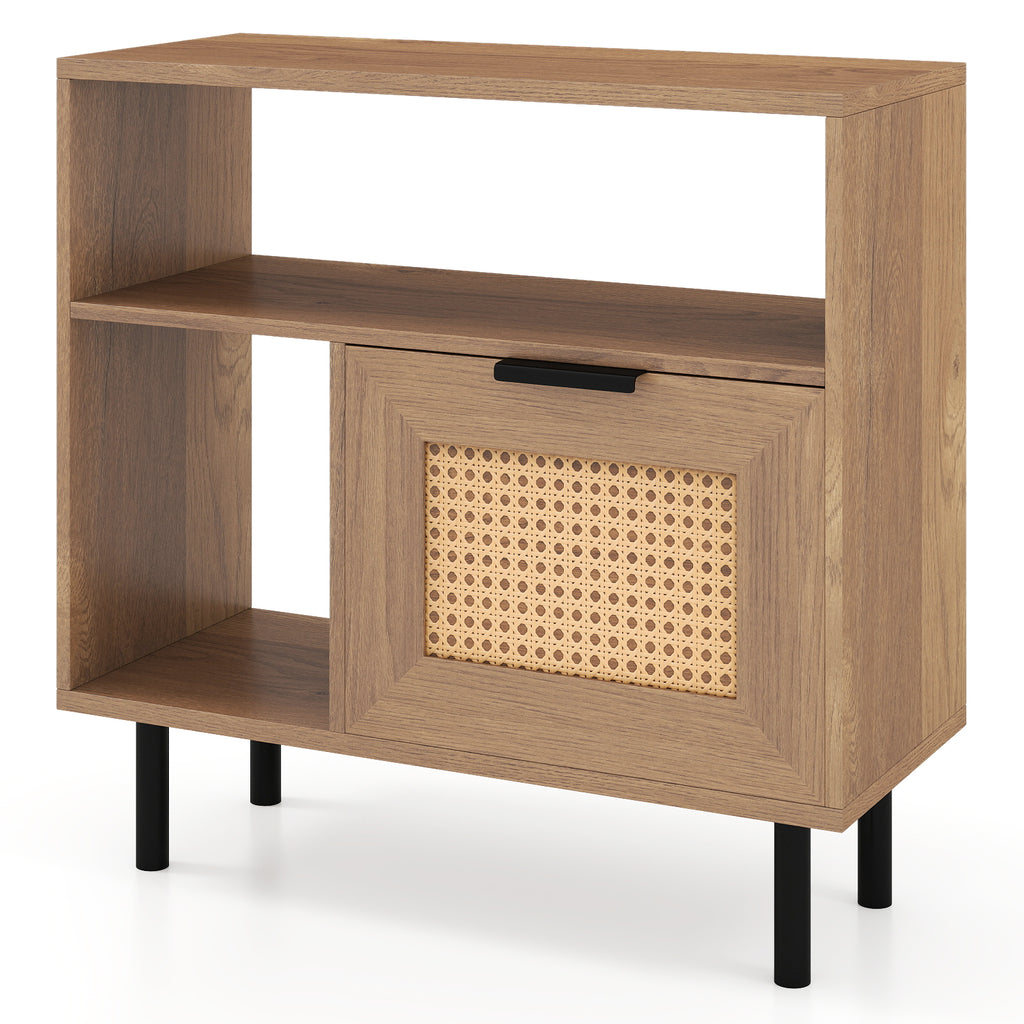 Accent End Table with Storage Shelf & Cabinet, Natural