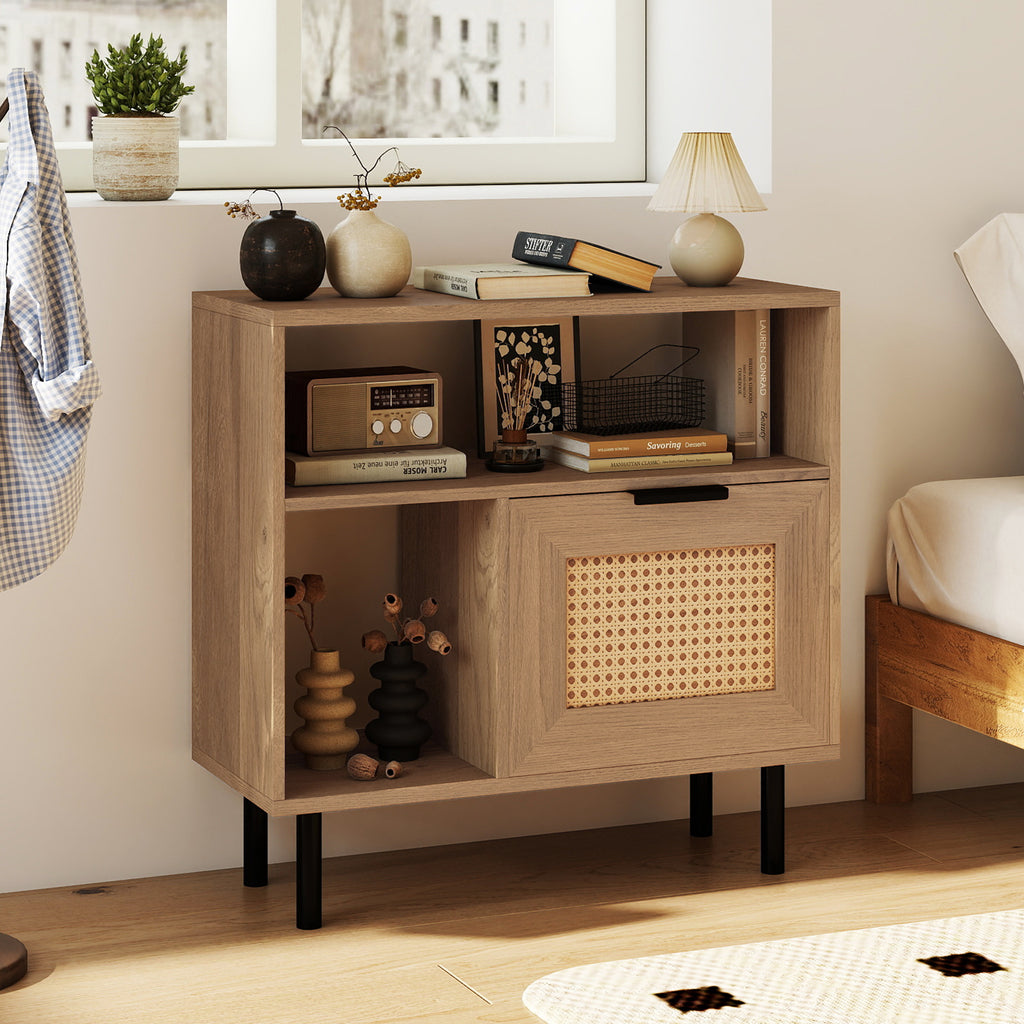 Accent End Table with Storage Shelf & Cabinet, Natural