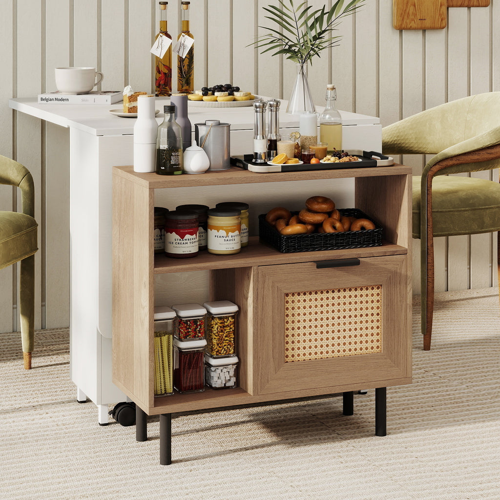 Accent End Table with Storage Shelf & Cabinet, Natural