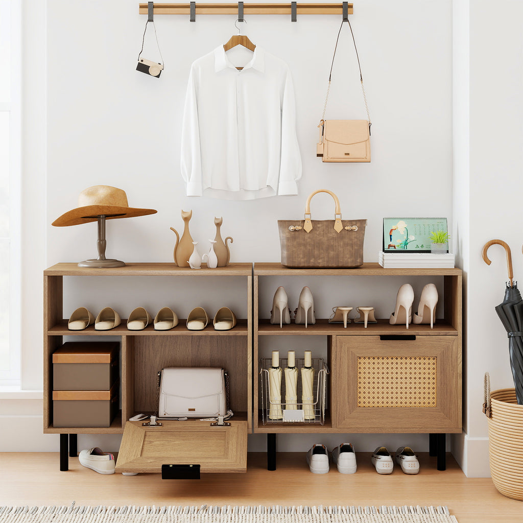 Accent End Table with Storage Shelf & Cabinet, Natural