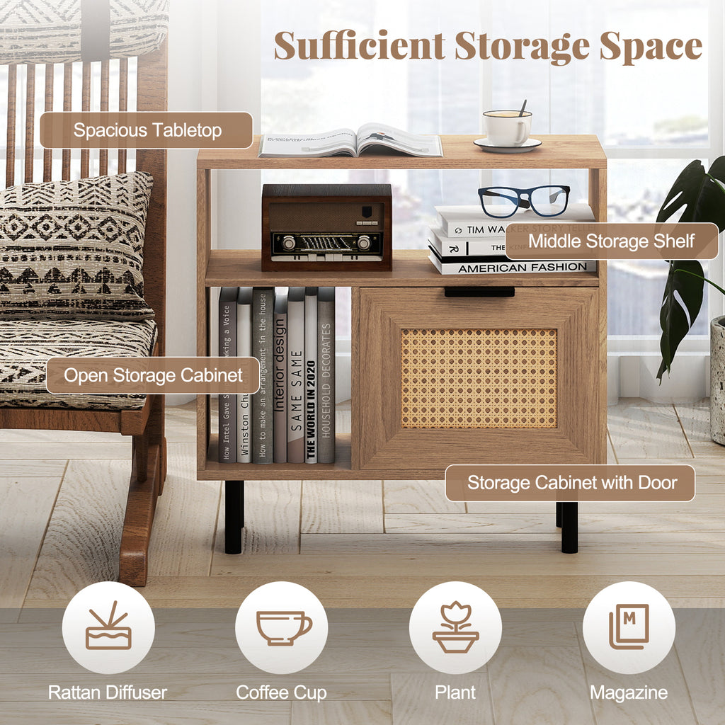 Accent End Table with Storage Shelf & Cabinet, Natural