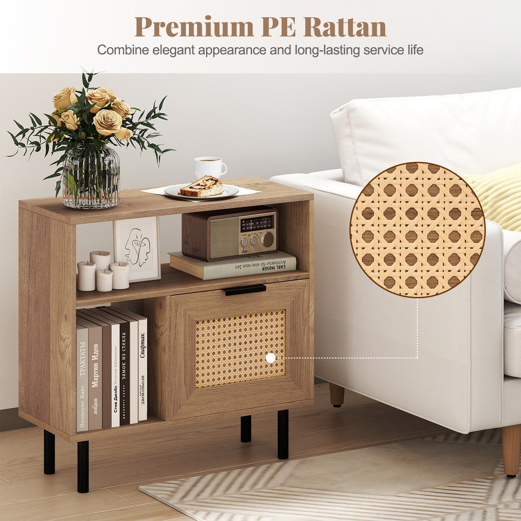 Accent End Table with Storage Shelf & Cabinet, Natural