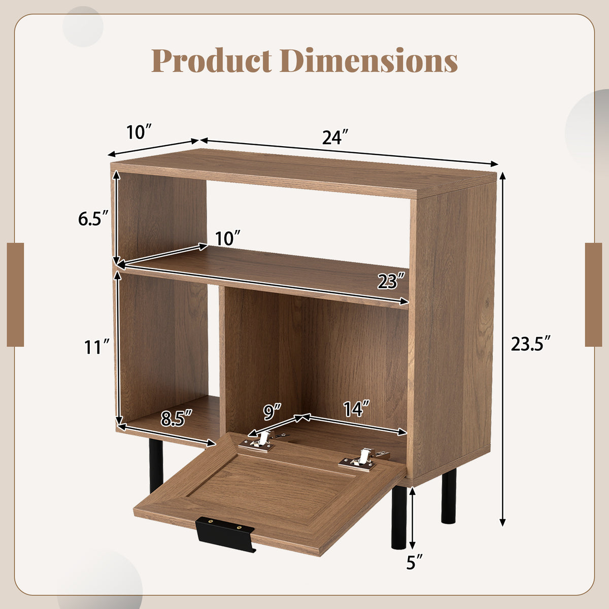 Accent End Table with Storage Shelf & Cabinet, Natural