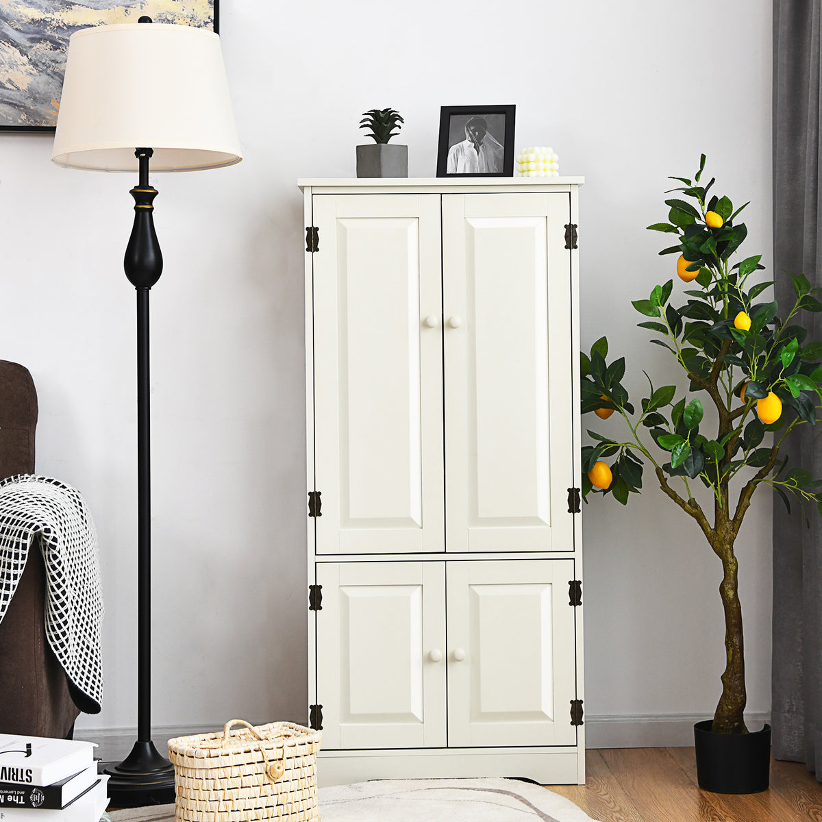 Antique White Accent Storage Cabinet with Adjustable Shelves