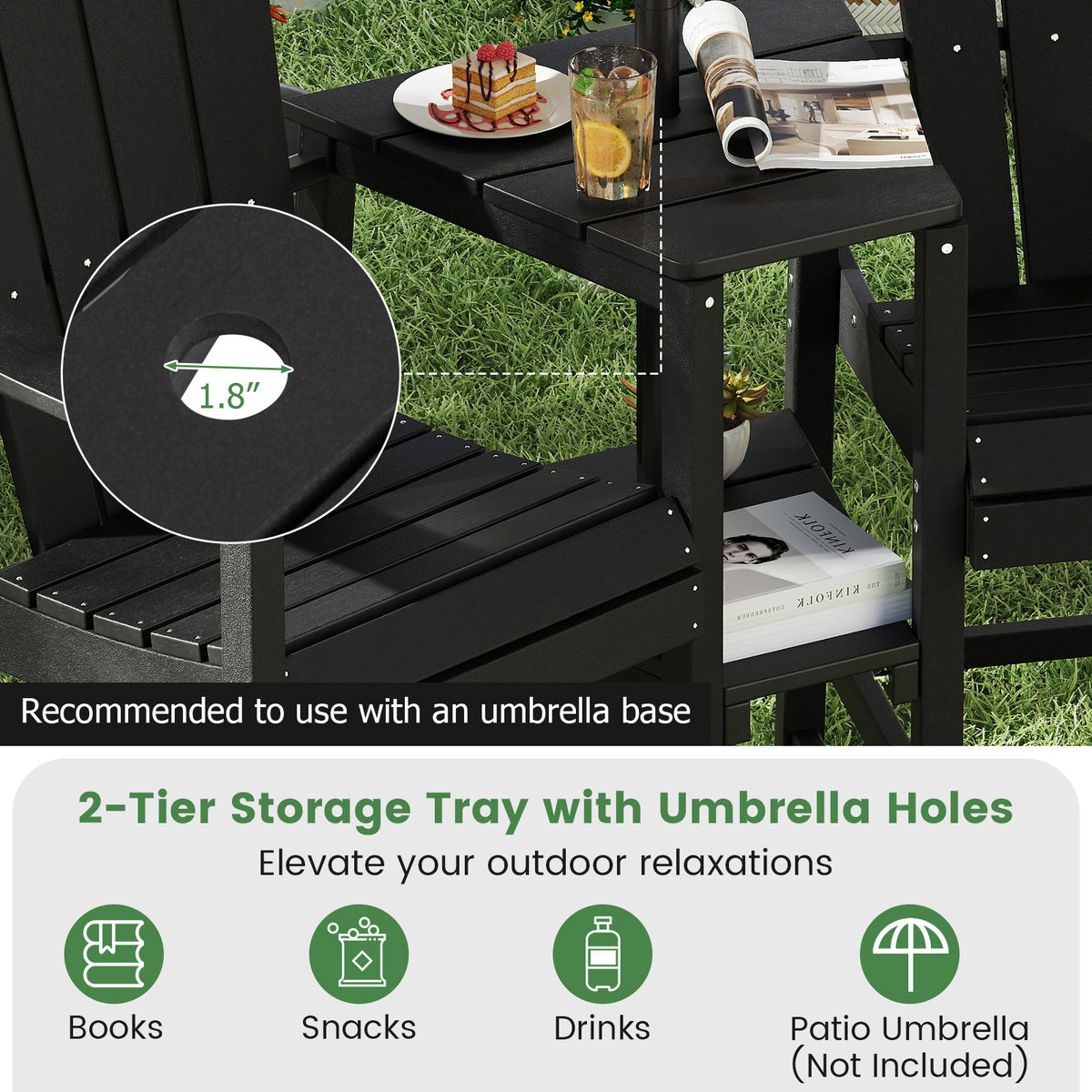 2-Seat Adirondack Chair All-Weather with Double Connecting Tray