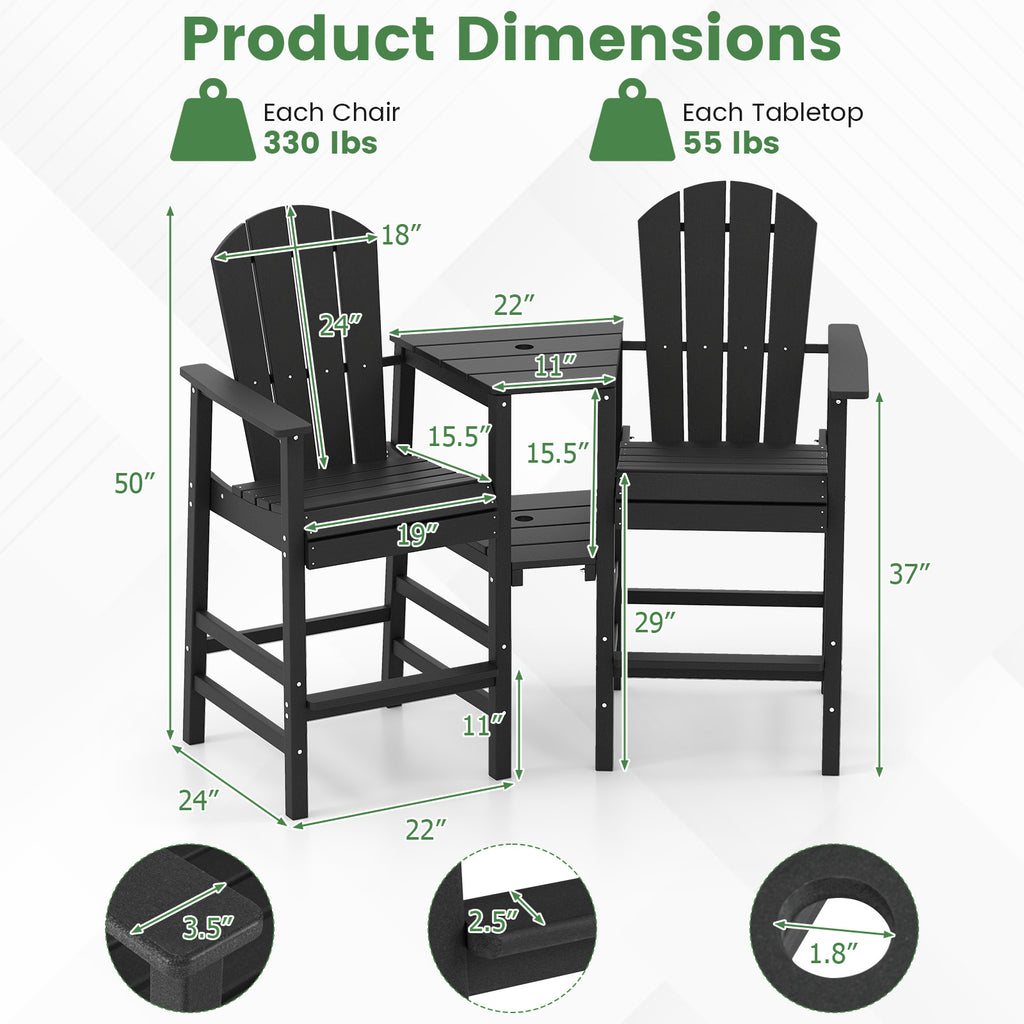 2-Seat Adirondack Chair All-Weather with Double Connecting Tray