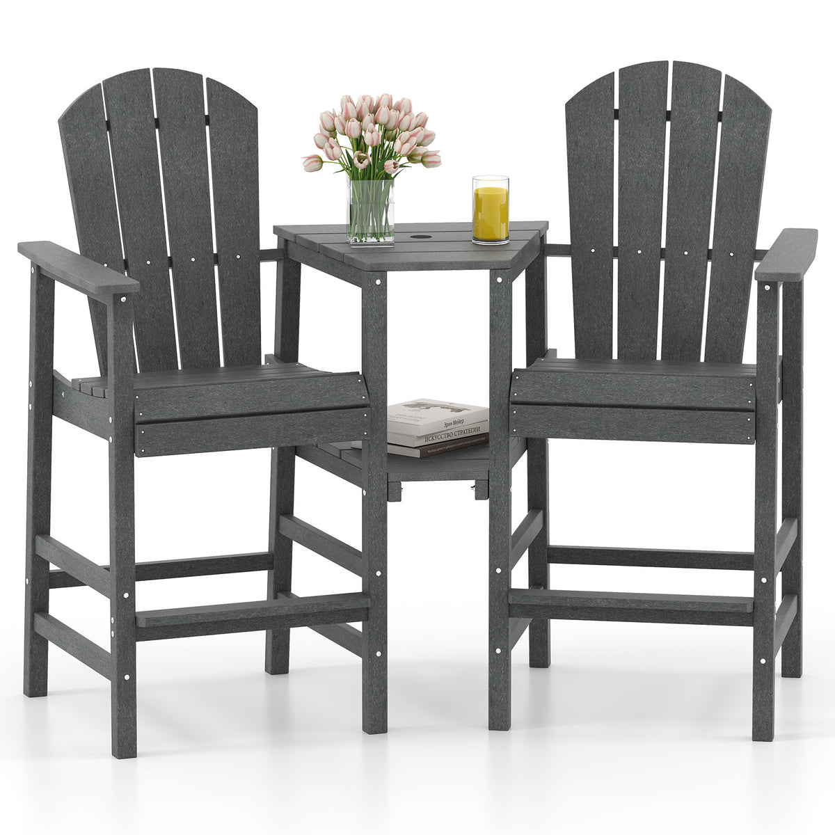 2 Pieces HDPE Tall Adirondack Chair with Middle Connecting Tray