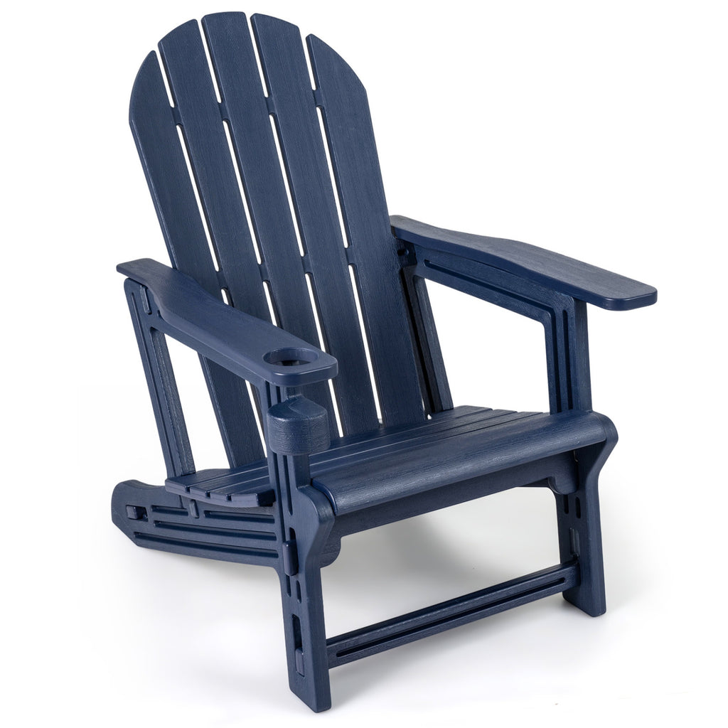 Set of 2 HDPE Adirondack Chair with Cup Holder and Wooden Texture for