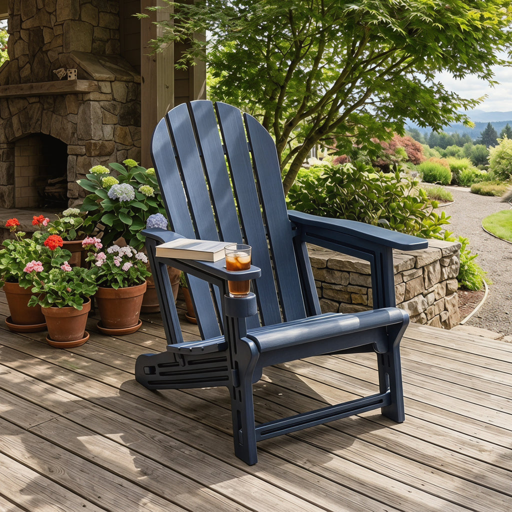 HDPE Adirondack Chair with Cup Holder and Wooden Texture for Patio