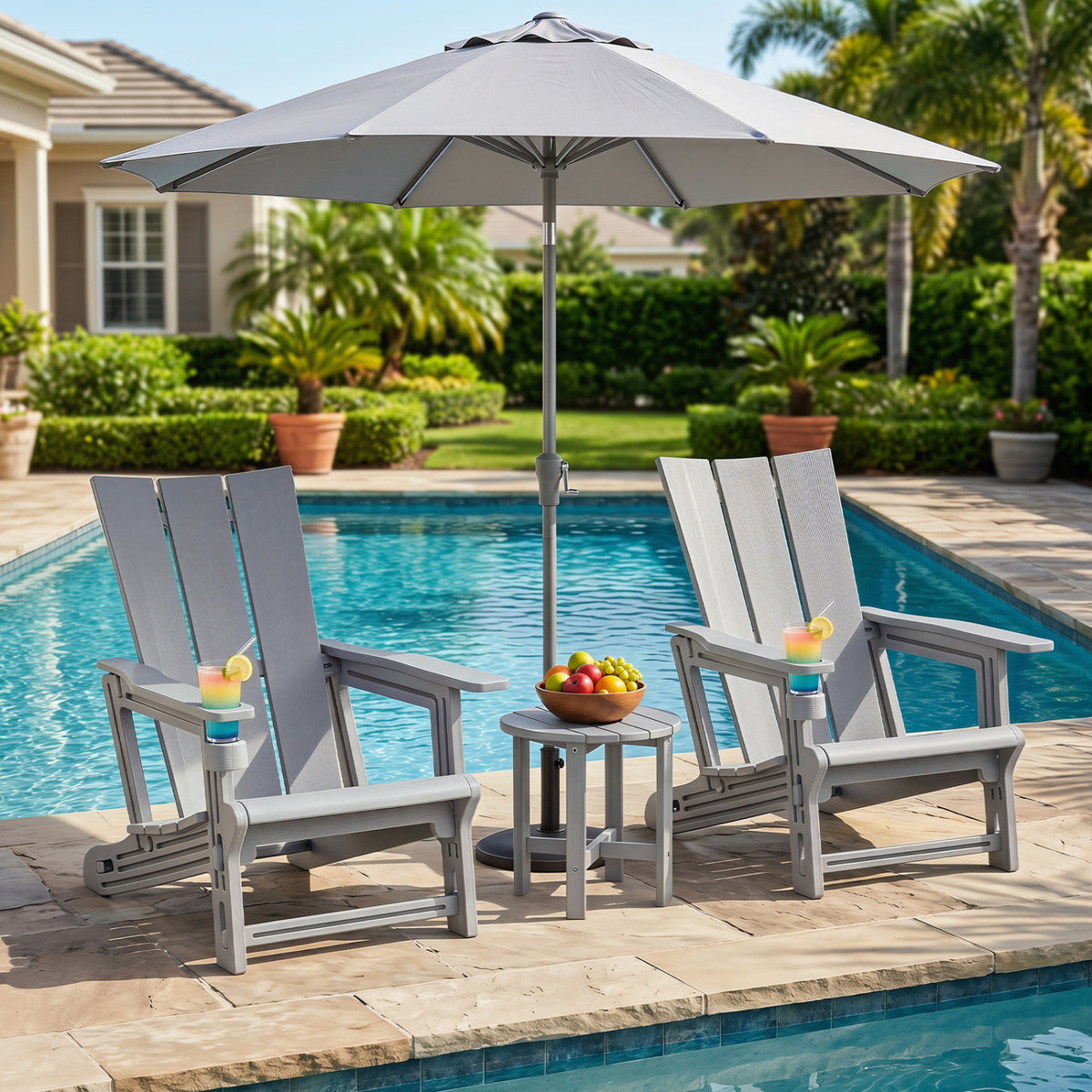 Set of 2﻿ Outdoor Adirondack Chairs with Cup Holder