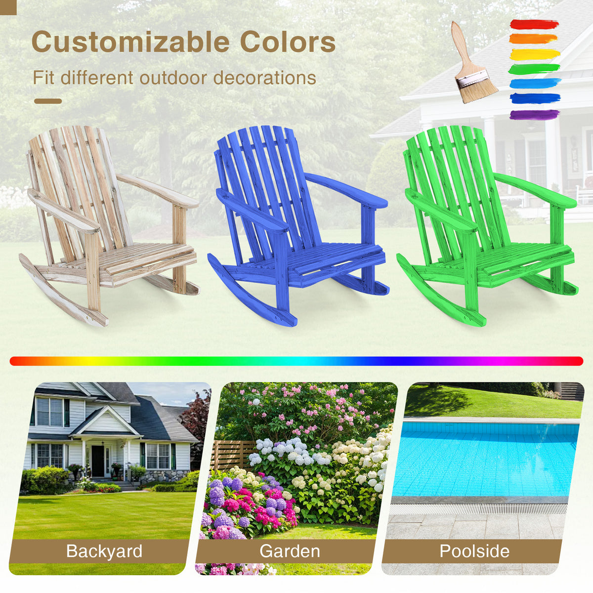 Adirondack Rocking Chair with Fanned Back - Style 3, Natural