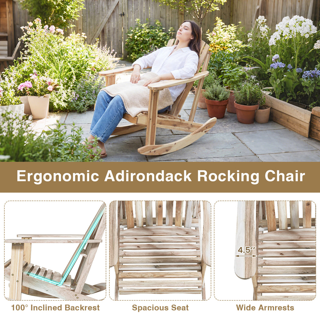 Adirondack Rocking Chair with Fanned Back - Style 3, Natural